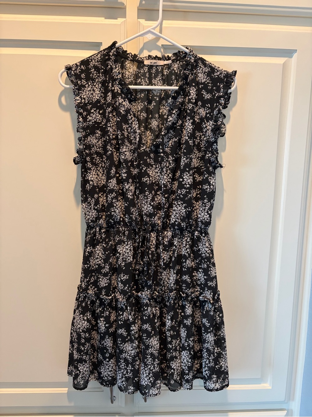 miami Black & White Floral Ruffle Tiered Mini Dress